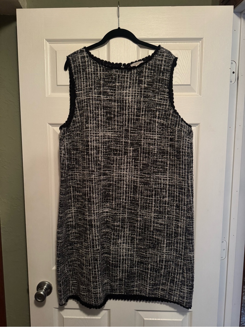 LOFT Sz XXL Black Multi. Tweed-Effect Sleeveless Shift Dress w/black front trim